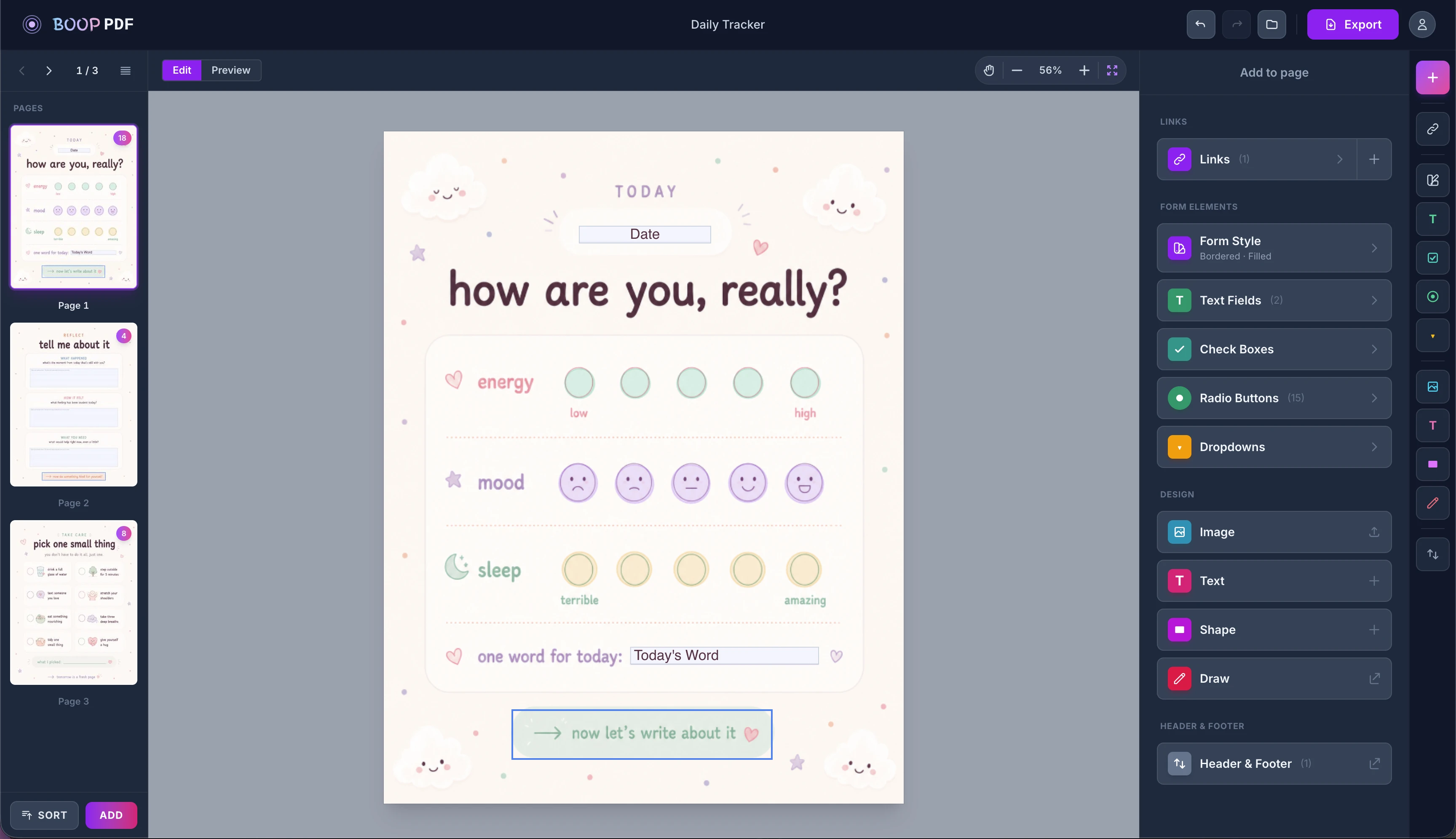 The Boop PDF editor showing the assembled images as an interactive PDF